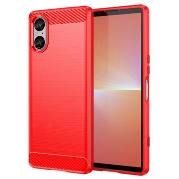 Sony Xperia 5 V Brushed TPU Case - Carbon Fiber - Red