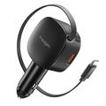 Spigen EV603BT Essential Car Charger 60W with Retractable USB-C Cable, USB-C/USB-A Ports - Black
