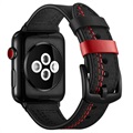 Apple Watch Series 7/SE/6/5/4/3/2/1 Stitched Leather Strap - 45mm/44mm/42mm - Black