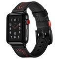 Apple Watch Series 7/SE/6/5/4/3/2/1 Stitched Leather Strap - 45mm/44mm/42mm - Black