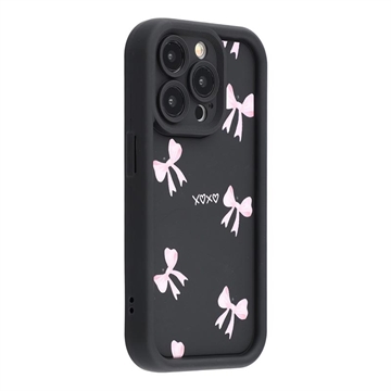 iPhone 15 Pro Max Stylish Shockproof TPU Case with Raised Edges - Black / Bow