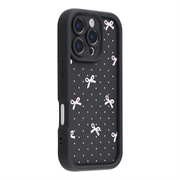 iPhone 16 Pro Max Stylish Shockproof TPU Case with Raised Edges - Black / Polka Dot Bow