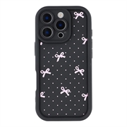 iPhone 16 Pro Max Stylish Shockproof TPU Case with Raised Edges - Black / Polka Dot Bow