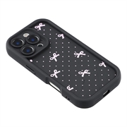 iPhone 16 Pro Max Stylish Shockproof TPU Case with Raised Edges - Black / Polka Dot Bow