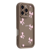 iPhone 16 Pro Max Stylish Shockproof TPU Case with Raised Edges - Brown / Bow