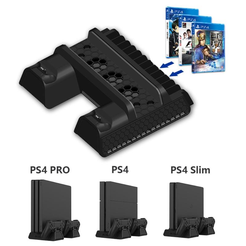 PS4 Cooling Stand With Dual Controller Charger - Vertical Stand With USB Hub For PS4/Slim/Pro