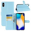 iPhone XS Max Textured Wallet Case with Stand - Light Blue