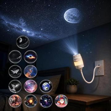 USB Galaxy Projector Night Light - 13 Star Discs, 360 Flexible Gooseneck Design - White
