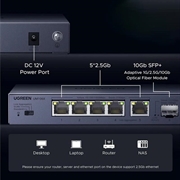 Ugreen 35048EU Ethernet Switch - 5x 2.5GbE, 1x 10Gb SFP+ - Grey