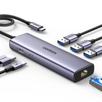 Ugreen CM512 7-in-1 USB-C Hub - 3x USB-A, 1x USB-C, 1x HDMI, 1x RJ45 - Grey