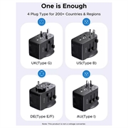Ugreen S550 Travel Adapter - 65W, 3.25A, USB-A, 2x USB-C - Black