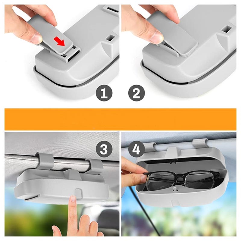 Car Eyeglass Holder Clip – Sunglasses Storage Visor Clip – Leather (Black/Beige/Grey)