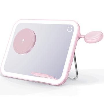 V22 3-in-1 MagSafe Wireless Charger w. LED Makeup Mirror, Night Light - Pink