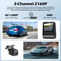 V61 4K/1080p Dual Dash Cam - 5.8GHz WiFi, HDR Night Vision, Super Capacitor - Black