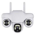 VTS31 V380 Solar-Powered PTZ Security Camera with Triple Lens - White