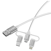 Verbatim Essentials 3-in-1 Cable - USB-A to Micro-B, USB-C, Lightning - 18W, 1m - White