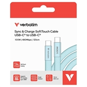 Verbatim Sync & Charge SoftTouch USB-C/USB-C Cable - 100W PD3.0, 480Mbps - 1.2m - Blue