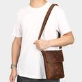 Vertical Leather Shoulder Bag / Crossbody Bag for Men - Coffee