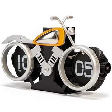 Vintage Motorcycle Mechanical Flip Desk Clock - Silver / Orange