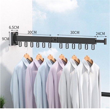 Wall-Mounted Clothes Rack / Drying Rack in Aluminum - Foldable, 2 Joints - Black