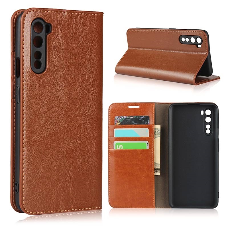 OnePlus Nord Wallet Leather Case with Kickstand Brown