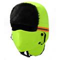 Warm Winter Hat with Reflective Strips and Face Mask - Green