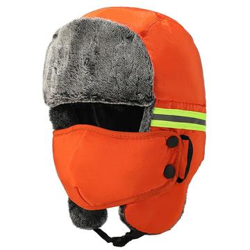 Warm Winter Hat with Reflective Strips and Face Mask - Orange