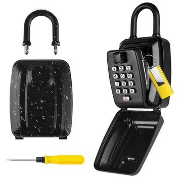 Waterproof Key Lock Box with Hook - 4-12 Digit Mechanical Password Lock - Black
