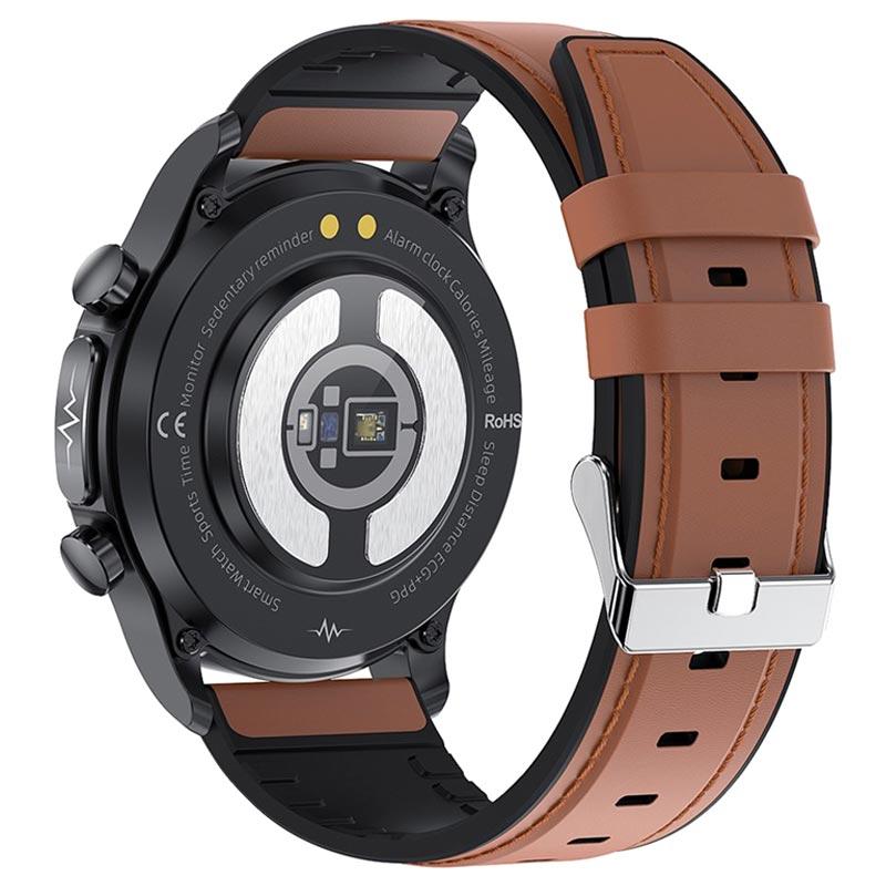 Waterproof Sports Smart Watch with ECG E400 Elegant Strap Brown
