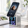 WiWU W043 5-in-1 Wireless Charger with RGB Pixel Display, Bluetooth Speaker - Silver