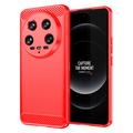 Xiaomi 14 Ultra Brushed TPU Case - Carbon Fiber - Red