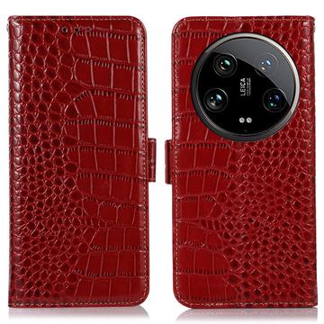 Xiaomi 14 Ultra Crocodile Series Wallet Leather Case with RFID - Red