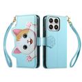 Xiaomi 17 Cute Cat Wallet Case with Card Holder, Zipper Pocket & Wrist Strap