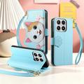 Xiaomi 17 Cute Cat Wallet Case with Card Holder, Zipper Pocket & Wrist Strap