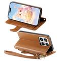 Xiaomi 17 Cute Cat Wallet Case with Card Holder, Zipper Pocket & Wrist Strap - Brown
