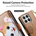 Xiaomi 17 Cute Cat Wallet Case with Card Holder, Zipper Pocket & Wrist Strap - Brown