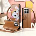 Xiaomi 17 Cute Cat Wallet Case with Card Holder, Zipper Pocket & Wrist Strap - Brown