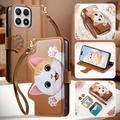 Xiaomi 17 Cute Cat Wallet Case with Card Holder, Zipper Pocket & Wrist Strap - Brown
