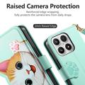 Xiaomi 17 Cute Cat Wallet Case with Card Holder, Zipper Pocket & Wrist Strap - Green