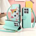 Xiaomi 17 Cute Cat Wallet Case with Card Holder, Zipper Pocket & Wrist Strap - Green