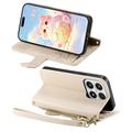 Xiaomi 17 Cute Cat Wallet Case with Card Holder, Zipper Pocket & Wrist Strap - Khaki