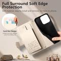 Xiaomi 17 Cute Cat Wallet Case with Card Holder, Zipper Pocket & Wrist Strap - Khaki