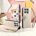 Xiaomi 17 Cute Cat Wallet Case with Card Holder, Zipper Pocket & Wrist Strap - Khaki