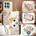 Xiaomi 17 Cute Cat Wallet Case with Card Holder, Zipper Pocket & Wrist Strap - Khaki