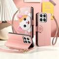 Xiaomi 17 Cute Cat Wallet Case with Card Holder, Zipper Pocket & Wrist Strap - Pink