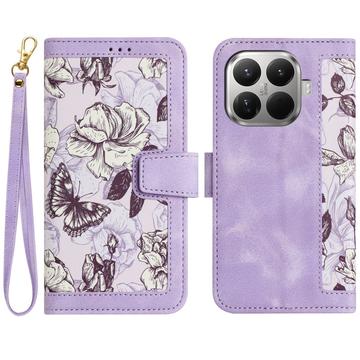 Xiaomi 17T Floral Wallet Case with Card Slots - Light Purple
