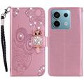 Xiaomi Redmi Note 13 Pro/Poco X6 Owl Rhinestone Wallet Case - Rose Gold