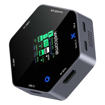 YC-931 8-in-1 4K USB-C Hub with OLED Display - 100W PD Charging - Black
