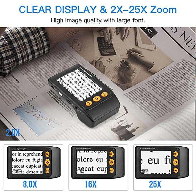 Visual Testing Magnifiers YS008 Portable Electronic Visual Aid Magnifier with Display - Black