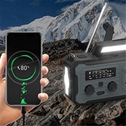 YX328 Emergency Hand Crank Solar Radio with Flashlight, 4000mAh Power Bank (Open Box - Excellent) - Grey